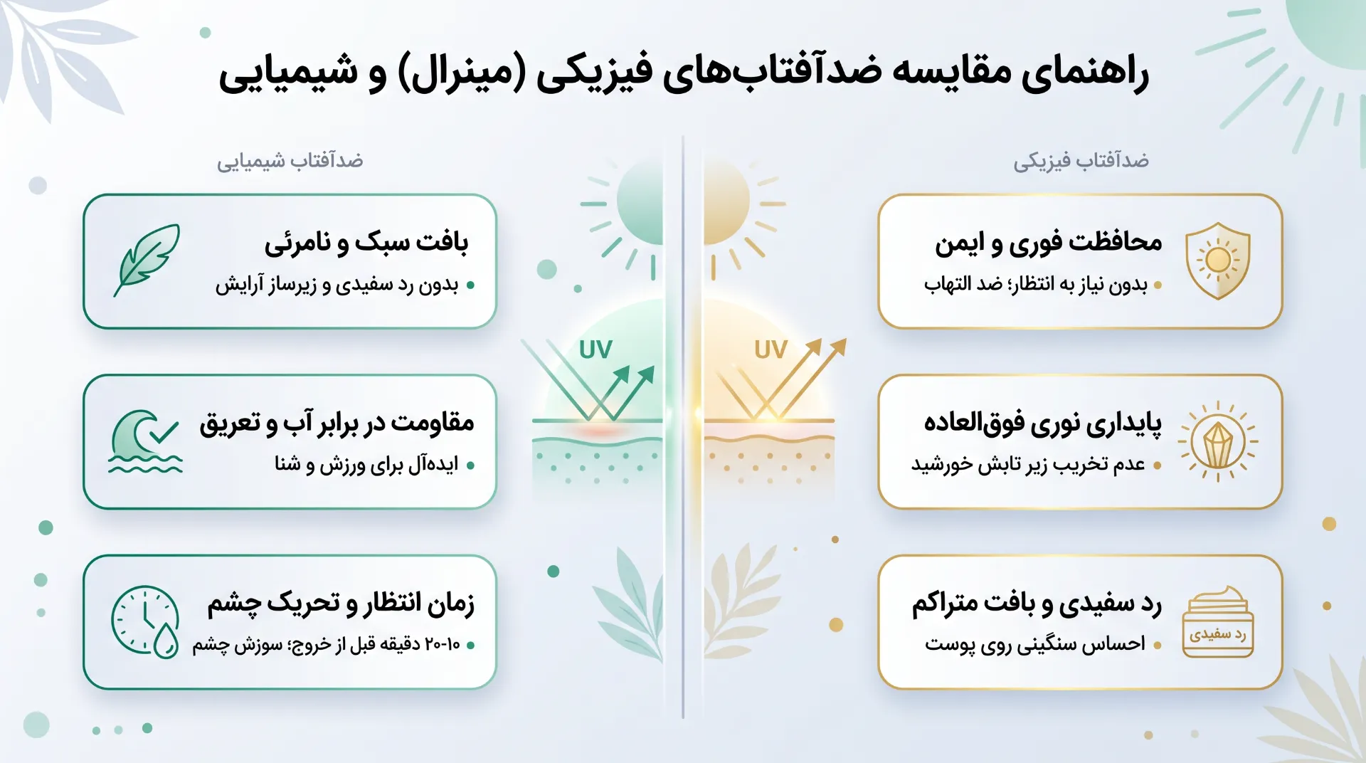 فرق ضد آفتاب فیزیکی و شیمیایی در مزایا و معایب